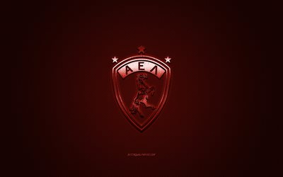 AEL Larissa, Grego futebol clube, Super Liga Da Gr&#233;cia, logo vermelho, vermelho de fibra de carbono de fundo, futebol, Athlitiki Enosi Larissa, Gr&#233;cia, AEL Larissa logotipo
