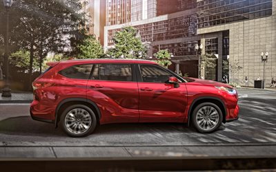 2020, Toyota Highlander, side view, exterior, red SUV, new red Highlander, japanese cars, Toyota
