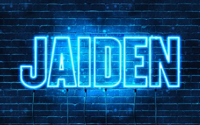 Jaiden, 4k, fondos de pantalla con los nombres, el texto horizontal, Jaiden nombre, luces azules de ne&#243;n, imagen con Jaiden nombre