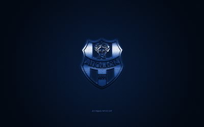 apollon smyrni fc, griechischer fu&#223;ballverein, der super league-griechenland, blau-logo, blau-carbon-faser-hintergrund, fu&#223;ball, athen, griechenland, apollon smyrni-logo