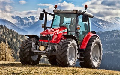 Massey5450, 車輪のトラクター, 2013年トラクター, 農業機械, 赤いトラクター, HDR, トラクターに, 農業, 収穫, Massey