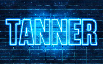 Tanner, 4k, wallpapers with names, horizontal text, Tanner name, blue neon lights, picture with Tanner name