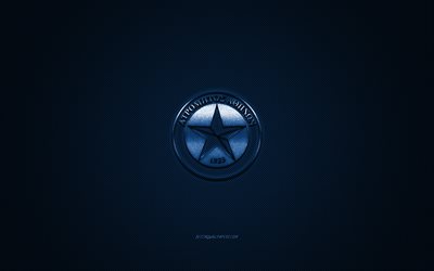 Atromitos FC, Greek football club, Super League Greece, blue logo, blue carbon fiber background, football, Athens, Greece, Atromitos FC logo