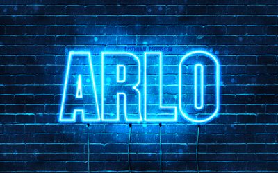 Arlo, 4k, sfondi per il desktop con i nomi, il testo orizzontale, Arlo nome, neon blu, immagine con nome Arlo
