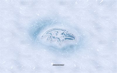 Baltimore Ravens logo, American football club, winter concepts, NFL, Baltimore Ravens ice logo, snow texture, Baltimore, Maryland, USA, snow background, Baltimore Ravens, American football
