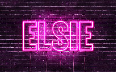 Elsie, 4k, tapeter med namn, kvinnliga namn, Elsie namn, lila neon lights, &#246;vergripande text, bild med Elsie namn