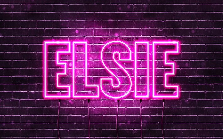 Elsie, 4k, adları Elsie adı ile, Bayan isimleri, Elsie adı, mor neon ışıkları, yatay metin, resim ile duvar kağıtları
