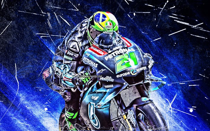 Franco Morbidelli, grunge arte, MotoGP, 2019 motos, A Petronas, da Yamaha SRT, azul resumo raios, Franco Morbidelli na pista, bicicletas de corrida, A Yamaha YZR-M1, Yamaha