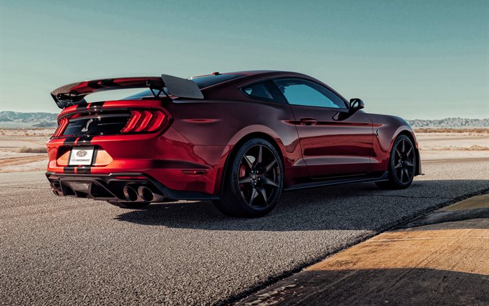 Ford Mustang Shelby GT500, 2020, red sports coupe, rear view, exterior, tuning Mustang, red Shelby GT500, American sports cars, Ford