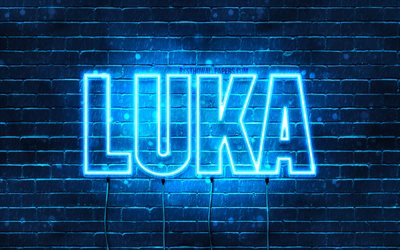 Luka, 4k, fondos de pantalla con los nombres, el texto horizontal, Luka nombre, luces azules de ne&#243;n, de la imagen con el nombre de Luka