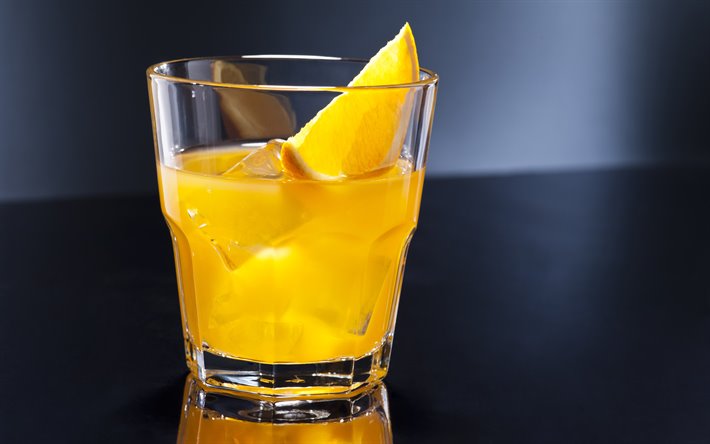 Screwdriver Cocktail, 4k, bokeh, glass with drink, cocktails, Screwdriver, Glass with Screwdriver