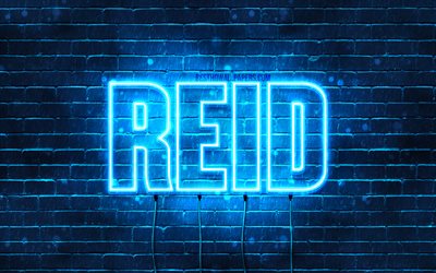 Reid, 4k, les papiers peints avec les noms, le texte horizontal, Reid nom, bleu n&#233;on, photo avec Reid nom