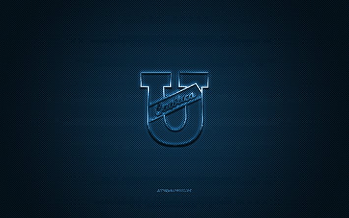 Club Deportivo Universidad Catolica, Ecuadorin football club, Ecuadorin Serie A, sininen logo, sininen hiilikuitu tausta, jalkapallo, Quito, Ecuador, Club Deportivo Universidad Catolica logo