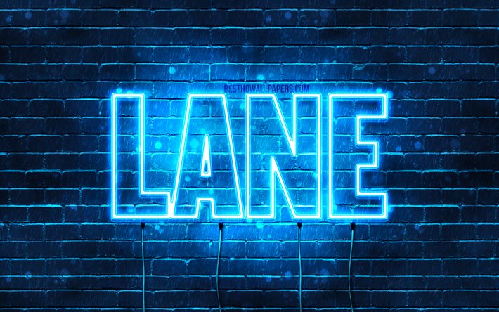 Lane, 4k, taustakuvia nimet, vaakasuuntainen teksti, Lane nimi, blue neon valot, kuva Lane nimi