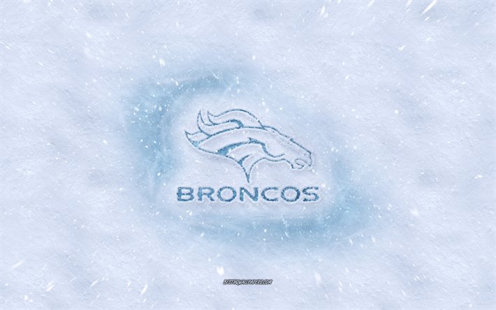 Denver Broncos logosu, Amerikan Futbol Kul&#252;b&#252;, kış kavramlar, NFL, Denver Broncos logo buz, kar dokusu, Denver, Colorado, ABD, kar, arka plan, Denver Broncos Amerikan Futbolu