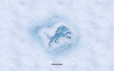 O Detroit Lions logotipo, Americano futebol clube, inverno conceitos, NFL, O Detroit Lions gelo logotipo, neve textura, Detroit, Michigan, EUA, neve de fundo, O Detroit Lions, Futebol americano