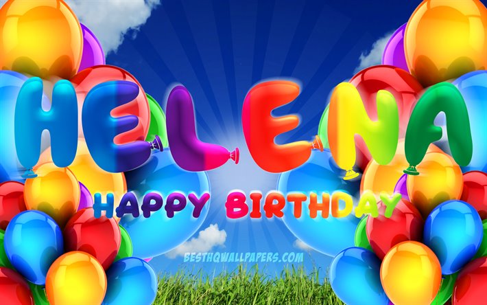 Helena Happy Birthday, 4k, cloudy sky background, popular german female names, Birthday Party, colorful ballons, Helena name, Happy Birthday Helena, Birthday concept, Helena Birthday, Helena