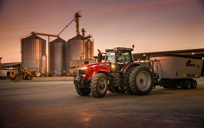 Massey Ferguson 8730, 4k, tehdas, 2019 traktorit, maatalouskoneiden, punainen traktori, maatalous, sato, Massey Ferguson