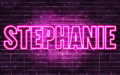 Stephanie, 4k, pap&#233;is de parede com os nomes de, nomes femininos, Stephanie nome, roxo luzes de neon, texto horizontal, imagem de Stephanie nome