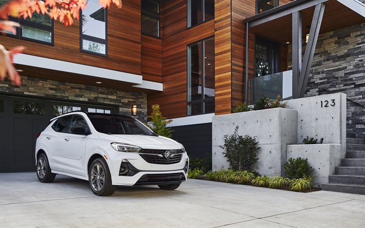 2020, Buick Encore GX, exterior, front view, white crossover, new white Encore, american cars, Buick