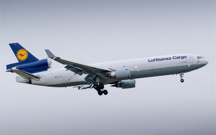 McDonnell Douglas MD-11 cargo aereo, MD-11F, i viaggi in aereo Lufthansa Cargo, aeroplano nel cielo, McDonnell Douglas