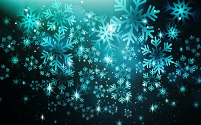 4k, blue snowflakes background, abstract art, snowflakes patterns, blue winter background, winter backgrounds, snowflakes