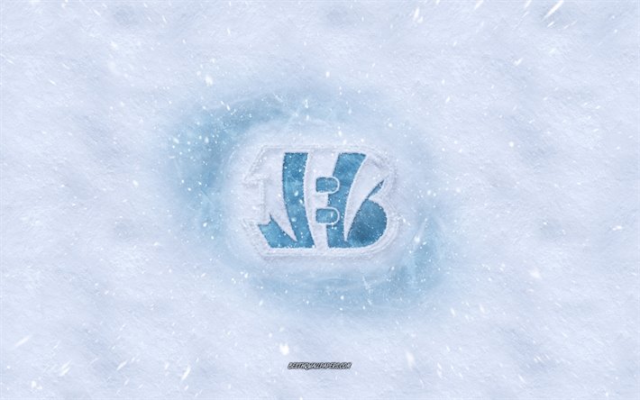 Cincinnati Bengals logo, American football club, winter concepts, NFL, Cincinnati Bengals ice logo, snow texture, Cincinnati, Ohio, USA, snow background, Cincinnati Bengals, American football