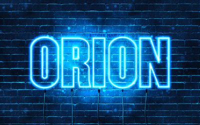 Orion, 4k, wallpapers with names, horizontal text, Orion name, blue neon lights, picture with Orion name