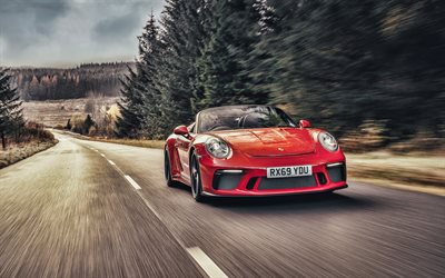 Porsche 911 Speedster, 4k, road, 2019 cars, supercars, UK-spec, 2019 Porsche 911, german cars, Porsche