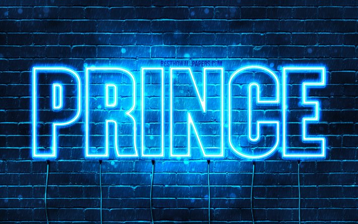 Prince, 4k, wallpapers with names, horizontal text, Prince name, blue neon lights, picture with Prince name