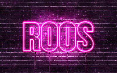 Roos, 4k, fonds d&#39;&#233;cran avec noms, noms f&#233;minins, nom Roos, n&#233;ons violets, joyeux anniversaire Roos, noms f&#233;minins n&#233;erlandais populaires, photo avec nom Roos