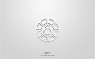 Budget 3d-ikon, vit bakgrund, 3d-symboler, Budget, finansikoner, 3d-ikoner, budgetskylt, aff&#228;rs 3d-ikoner