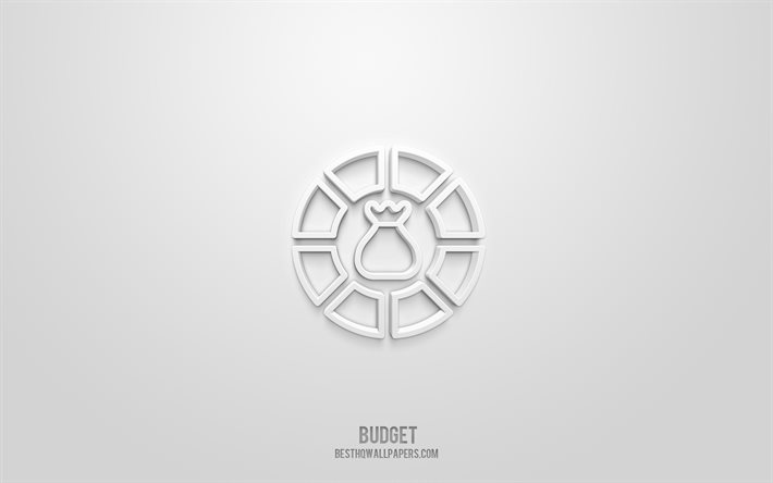 Icona di bilancio 3d, sfondo bianco, simboli 3d, bilancio, icone di finanza, icone 3d, segno di bilancio, icone 3d di affari