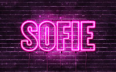 Sofie, 4k, bakgrundsbilder med namn, kvinnliga namn, Sofie namn, lila neonljus, Grattis p&#229; f&#246;delsedagen Sofie, popul&#228;ra holl&#228;ndska kvinnliga namn, bild med Sofie namn