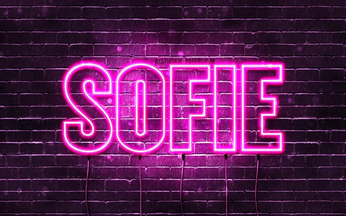 ソフィア, 4k, 名前の壁紙, 女性の名前, ソフィーの名前, 紫色のネオン, お誕生日おめでとうソフィー, 人気のあるオランダの女性の名前, ソフィーの名前の写真