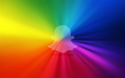 snapchat-logo, 4k, vortex, soziale netzwerke, regenbogenhintergründe, kreativ, kunstwerke, marken, snapchat