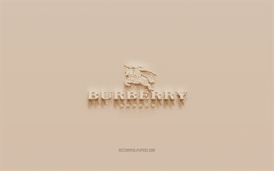 Burberry-logo, ruskea kipsi-tausta, Burberry 3d-logo, tuotemerkit, Burberry-tunnus, 3d-taide, Burberry