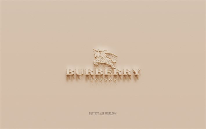 Burberry logosu, kahverengi sıva arka plan, Burberry 3d logosu, markalar, Burberry amblemi, 3d sanat, Burberry