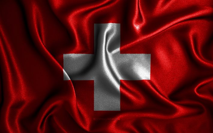 Swiss flag, 4k, silk wavy flags, European countries, national symbols, Flag of Switzerland, fabric flags, Switzerland flag, 3D art, Switzerland, Europe, Switzerland 3D flag