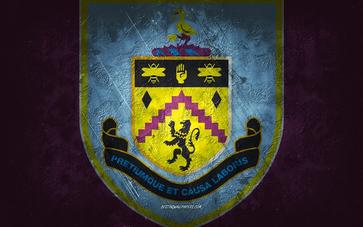 Burnley FC, English football club, purple stone background, Burnley FC logo, grunge art, Premier League, football, England, Burnley FC emblem