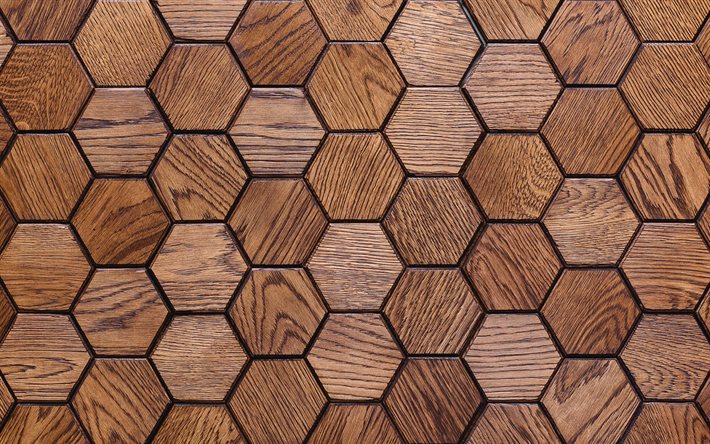Download wallpapers wooden hexagons, 4k, hexagons 3D texture, wooden