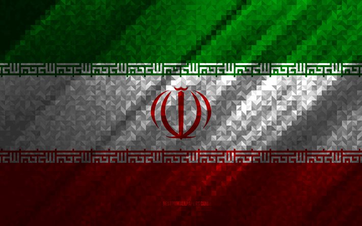 Flag of Iran, multicolored abstraction, Iran mosaic flag, Iran, mosaic art, Iran flag