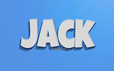 Jack, fond de lignes bleues, fonds d&#39;&#233;cran avec noms, nom de Jack, noms masculins, carte de voeux Jack, dessin au trait, photo avec nom de Jack