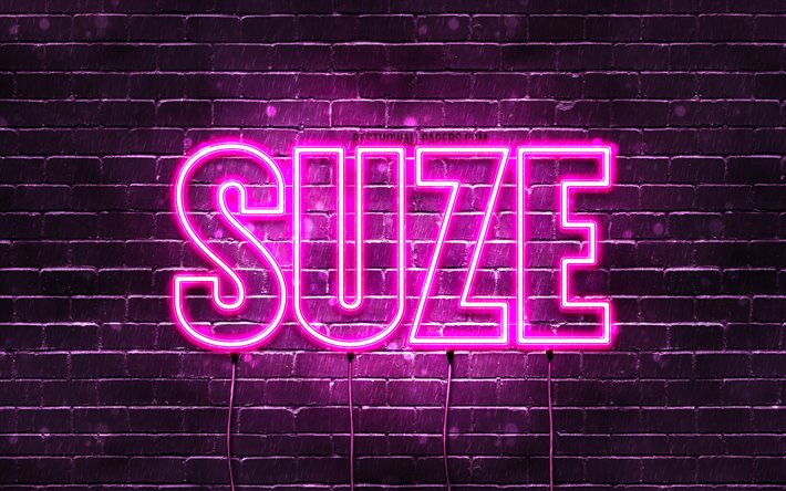 スーズ, 4k, 名前の壁紙, 女性の名前, スーゼ名, 紫色のネオン, 誕生日おめでとう, 人気のあるオランダの女性の名前, スーズの名前の写真