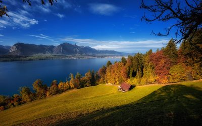 Svizzera, 4k, autunno, montagne, lago, bellissima natura, Europa, natura svizzera