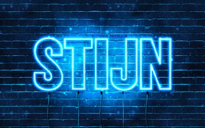Stijn, 4k, wallpapers with names, Stijn name, blue neon lights, Happy Birthday Stijn, popular dutch male names, picture with Stijn name