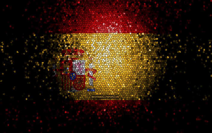 Drapeau espagnol, art de la mosa&#239;que, pays europ&#233;ens, drapeau de l&#39;Espagne, symboles nationaux, illustrations, Europe, Espagne