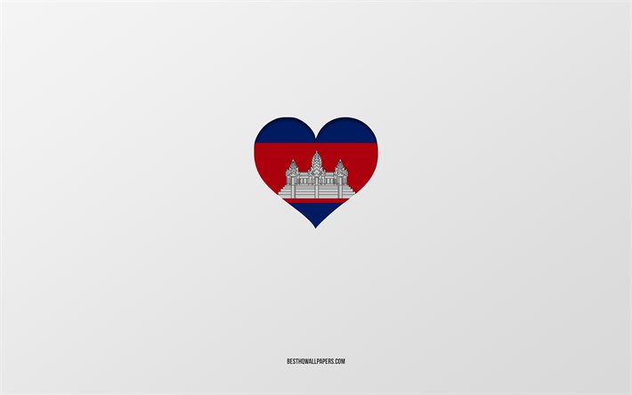 I Love Cambodia, Asia countries, Cambodia, gray background, Cambodia flag heart, favorite country, Love Cambodia