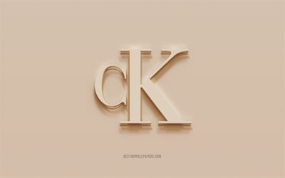 Logotipo de Calvin Klein, fondo de yeso marr&#243;n, logotipo 3d de Calvin Klein, marcas, emblema de Calvin Klein, arte 3d, Calvin Klein