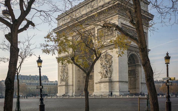 Triumfb&#229;gen, Paris, Place Charles de Gaulle, kv&#228;ll, Paris landm&#228;rke, Frankrike